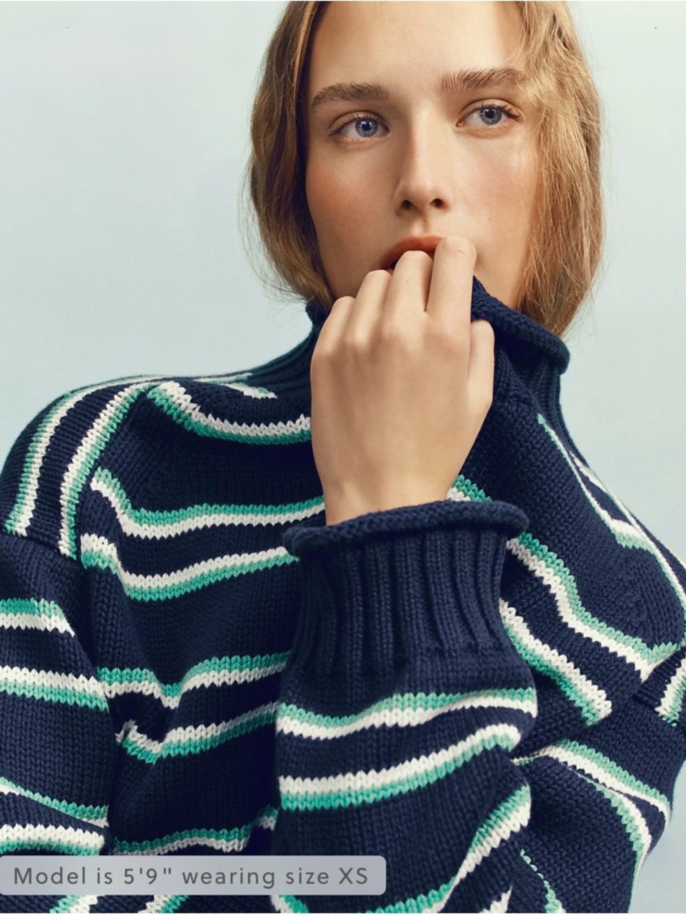 J. CREW Women's 2025 Rollneck Sweater Navy Aqua Multi Stripe Size Large LIKE NEW